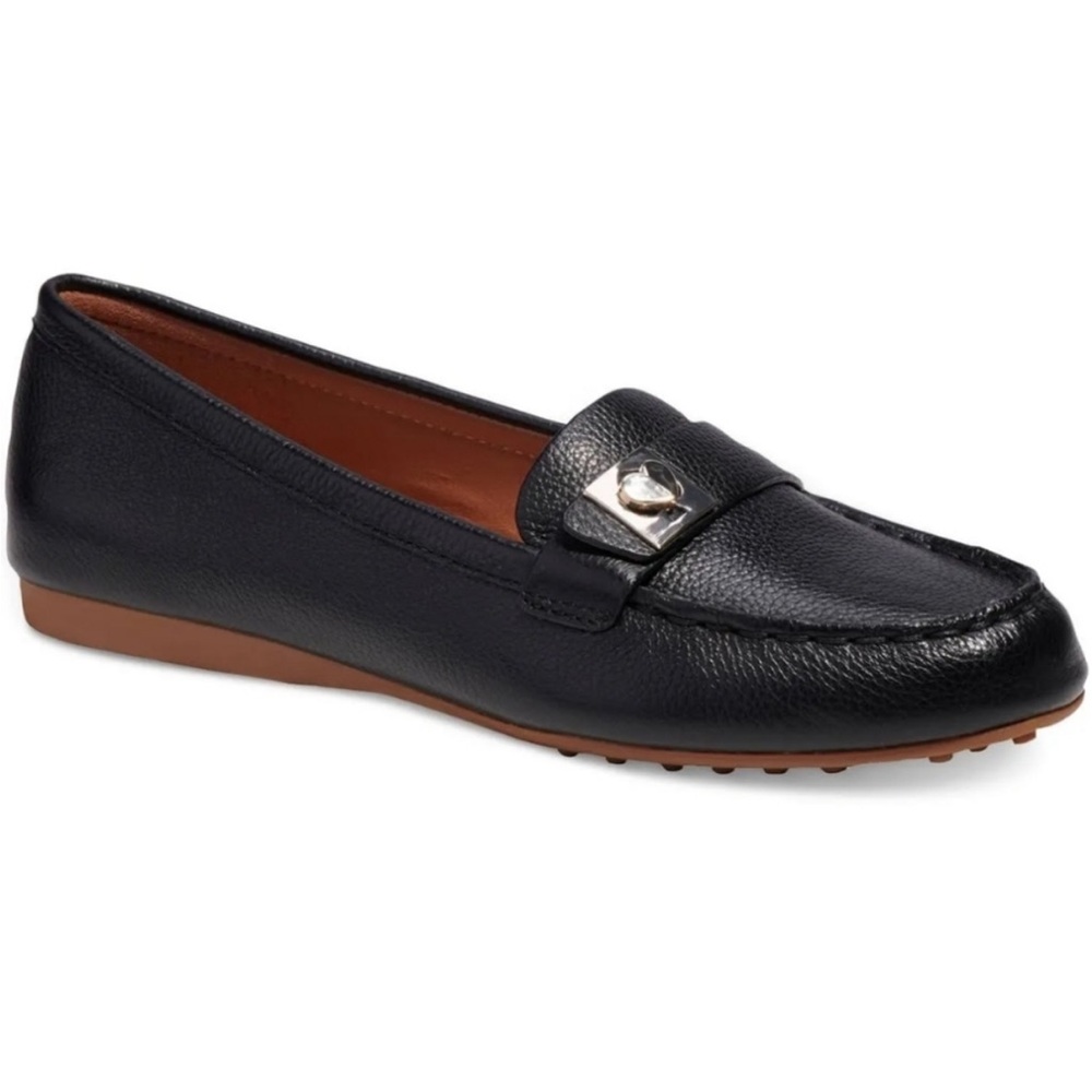 Kate Spade New York Camilla Black Pebbled Leather Loafer Tan Sole sz 9.5B NIB